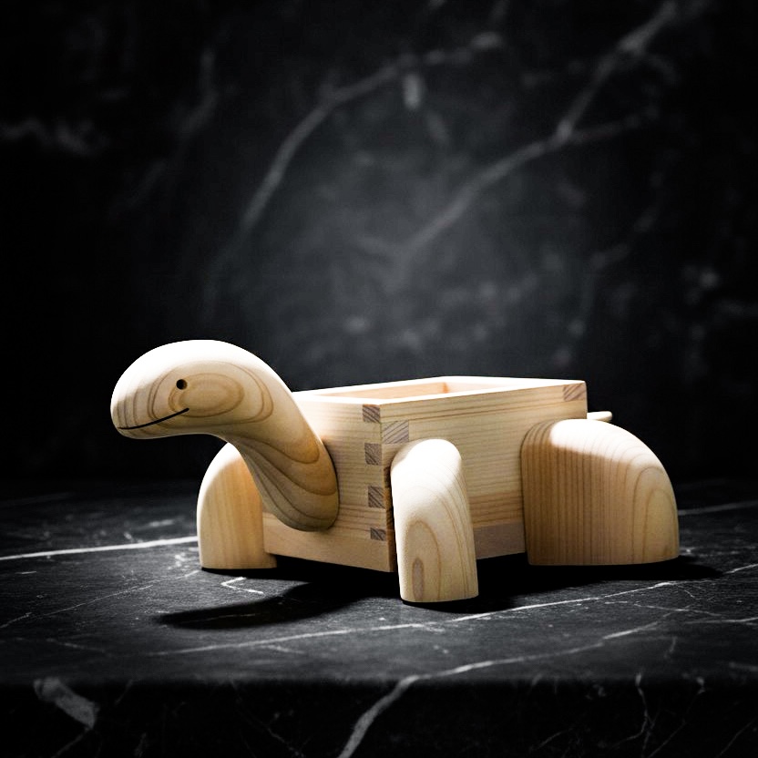 MASUKAME Standard Edition - Japanese Hinoki cypress craft object, traditional good luck charm | 枡亀スタンダードエディション